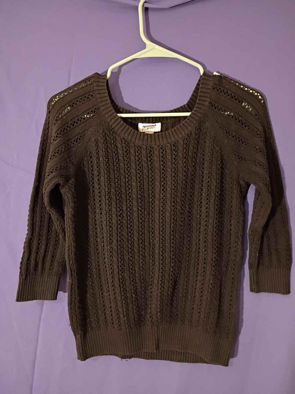 Arizona Jean Company Brown Open-Knit Scoop Neck Sweater
